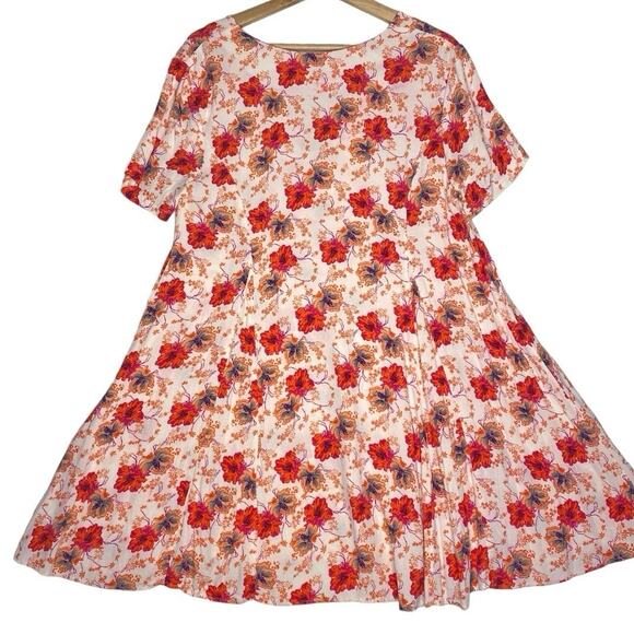 ASTR Floral Mini Dress Women L Hibiscus Lace Up Tropical Cottagecore Beachy Boho - Picture 5 of 8